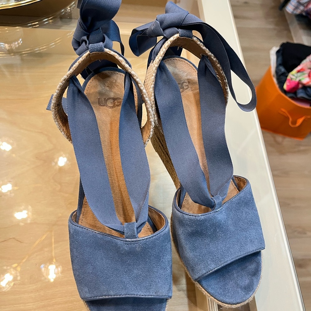 Blue Espadrille Wedge Sandals - Picture 6 of 7